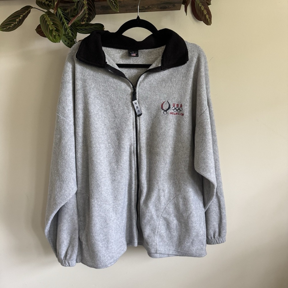 Team USA Beijing 2008 Olympics Fleece Jacket Mens XL Gray Full Zip Made in USA